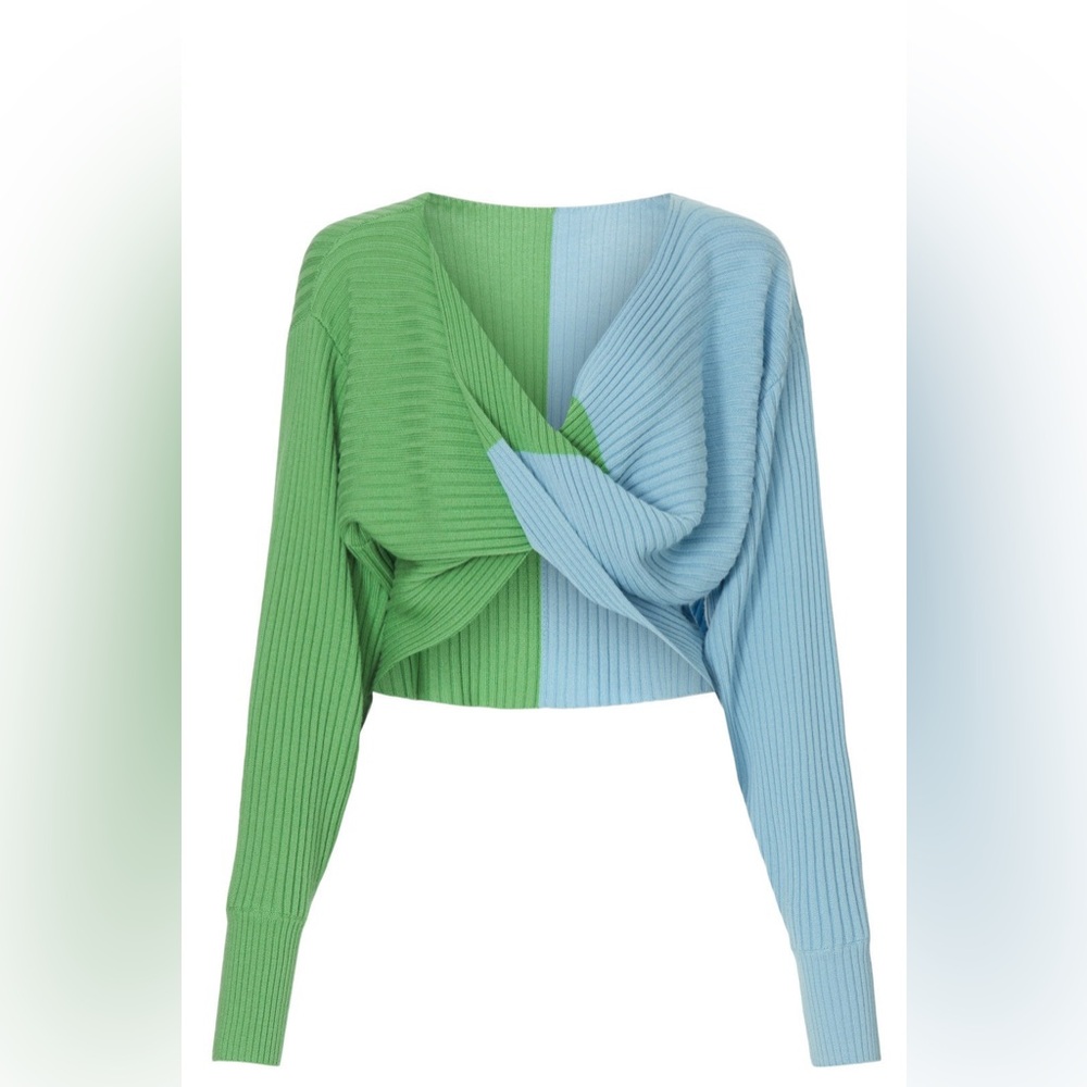 AMUR Green and Blue Ribbed Sweater